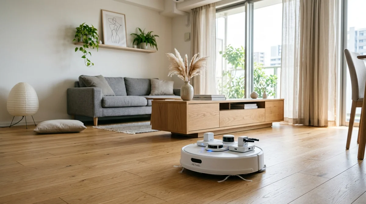 SwitchBot K20+ ProがFusionPlatformに接続してリビングを走行する様子