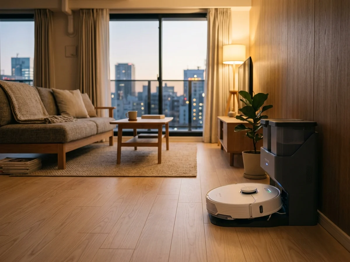 ステーションに帰還する水拭きロボット掃除機のイメージ