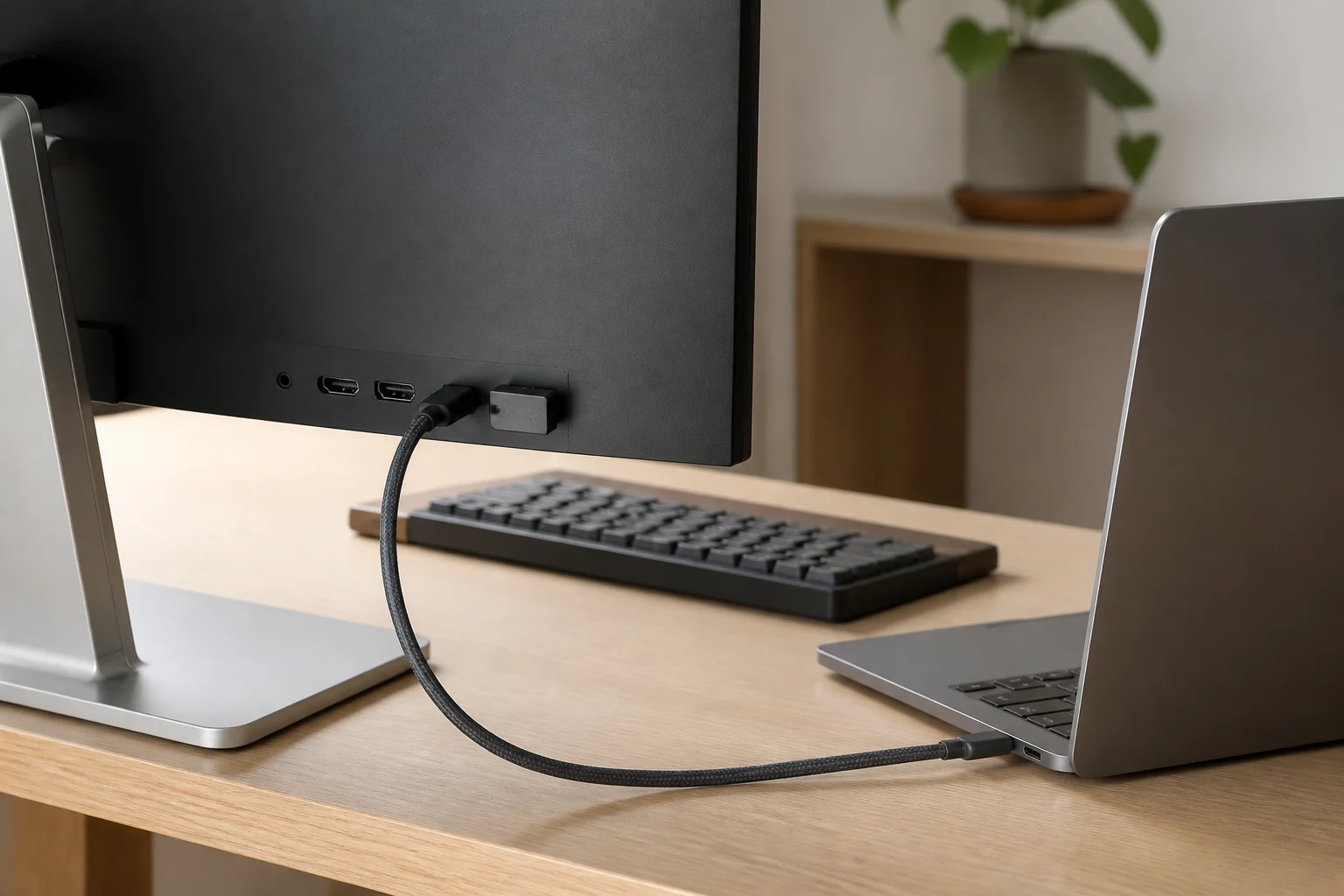 LG 27UQ850V-Wを想定したUSB-C 1本接続とモニター側のUSB機器