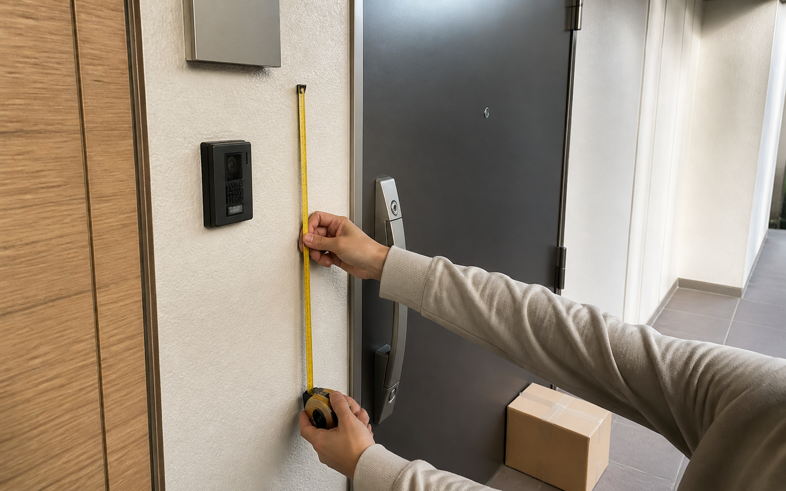 Ring Battery Doorbellの取り付け高さと玄関の壁面を購入前に測るイメージ